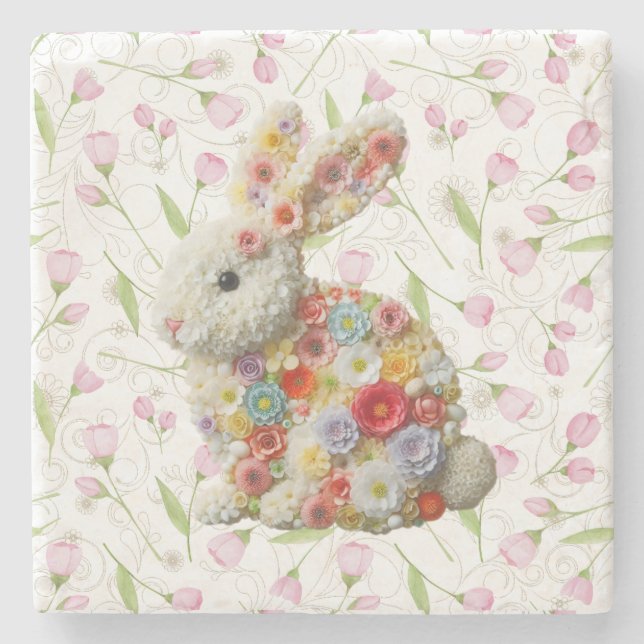 Cute, blommigt Påskhare Stenunderlägg (Framsidan)