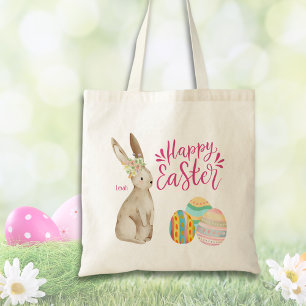 Cute Blommigt Påskhare with Eggs Påsk tote Bag Tygkasse