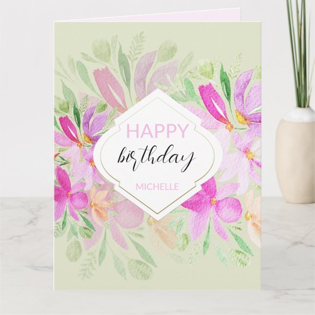Cute Blommigt Pastel Watercolor Art Kort (Framsida)