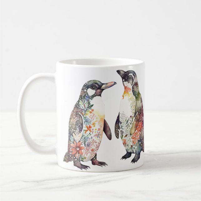 Cute Blommigt Penguin Kaffemugg (Vänster)