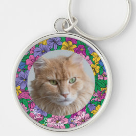 Cute Blommigt Personlig Pet Keepsak för Mammor Rund Silverfärgad Nyckelring