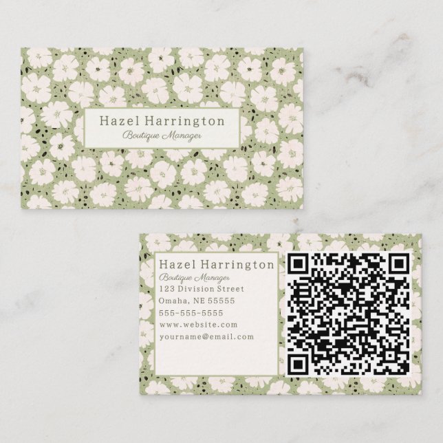 Cute Blommigt QR-kod Affärskort Stollig Visitkort (Fram/baksida)