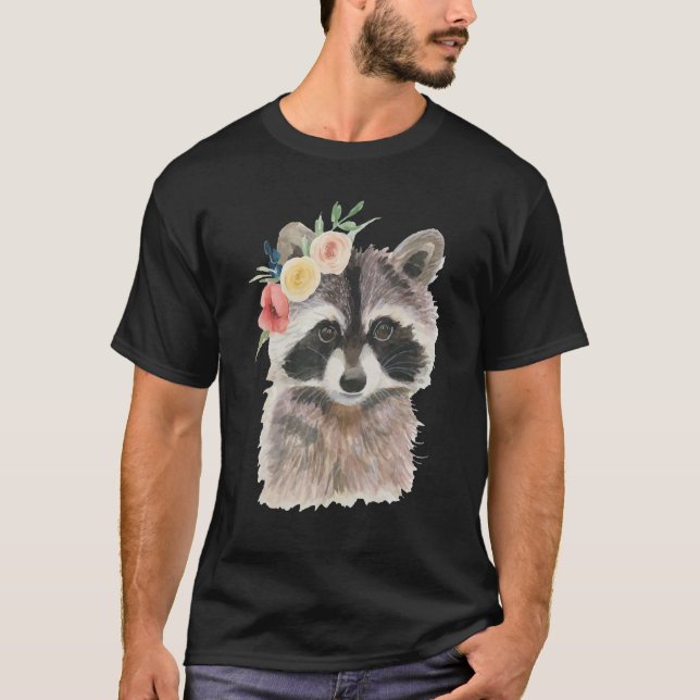 Cute Blommigt Raccoon Animal Cute för barn Women T Shirt (Framsida)