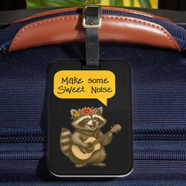 Cute Blommigt Raccoon Music Duo spelar Guitar Musi Bagagebricka (Framsida Insitu 2)