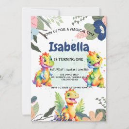 Cute Blommigt Rainbow Dinosaur Grattis på födelsed