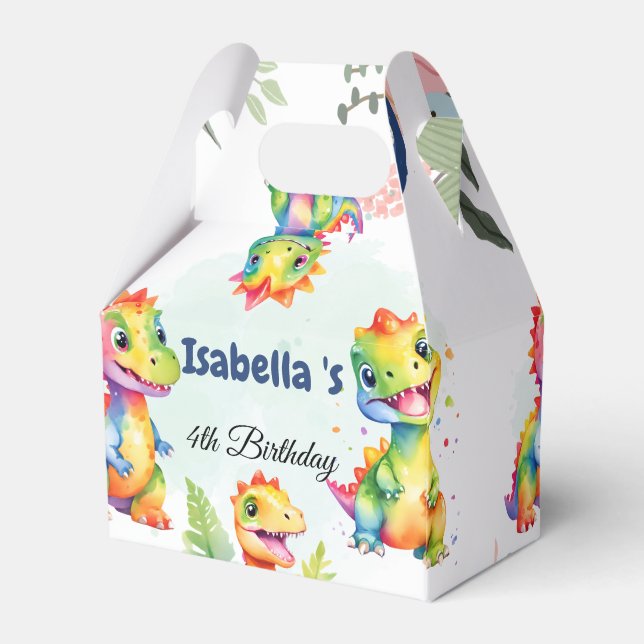 Cute Blommigt Rainbow Dinosaur Grattis på födelsed Presentaskar (Baksidan Sidan)