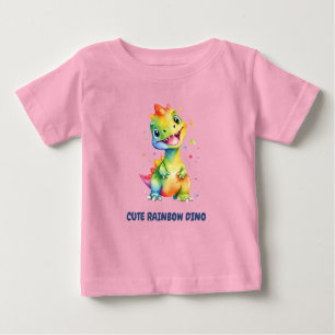 Cute Blommigt Rainbow Dinosaur Grattis på födelsed T Shirt