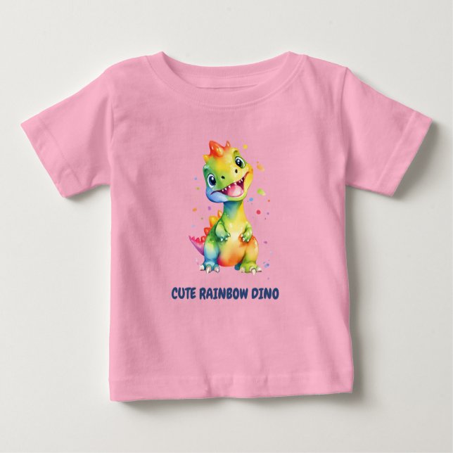 Cute Blommigt Rainbow Dinosaur Grattis på födelsed T Shirt (Framsida)