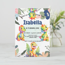 Cute Blommigt Rainbow Dinosaur Grattis på födelsed Tack Kort