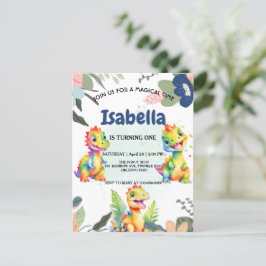 Cute Blommigt Rainbow Dinosaur Grattis på födelsed Vykort