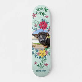 Cute Blommigt Ram, Anpassningsbar Pet Photo, Hund  Mini Skateboard Bräda 18,5 Cm