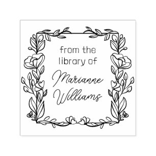 Cute Blommigt Ram från Bibliotek i Namn Självfärgande Stämpel