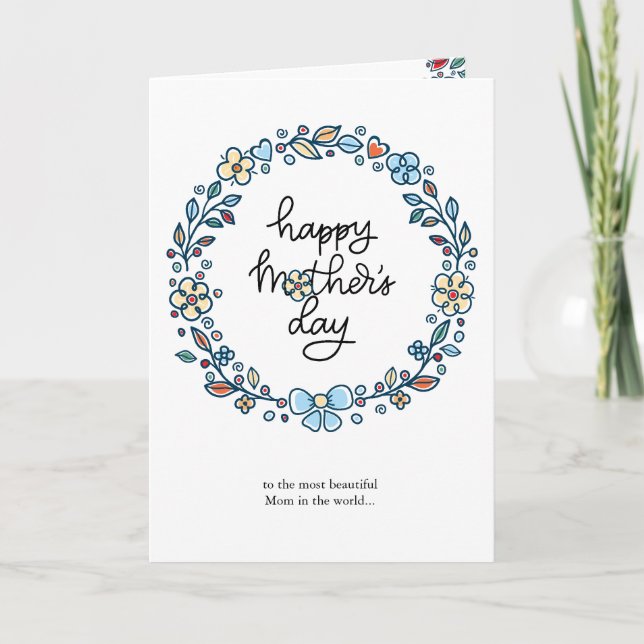 Cute Blommigt Ram Lycklig Mors dag Hälsning Helgkort (Framsida)