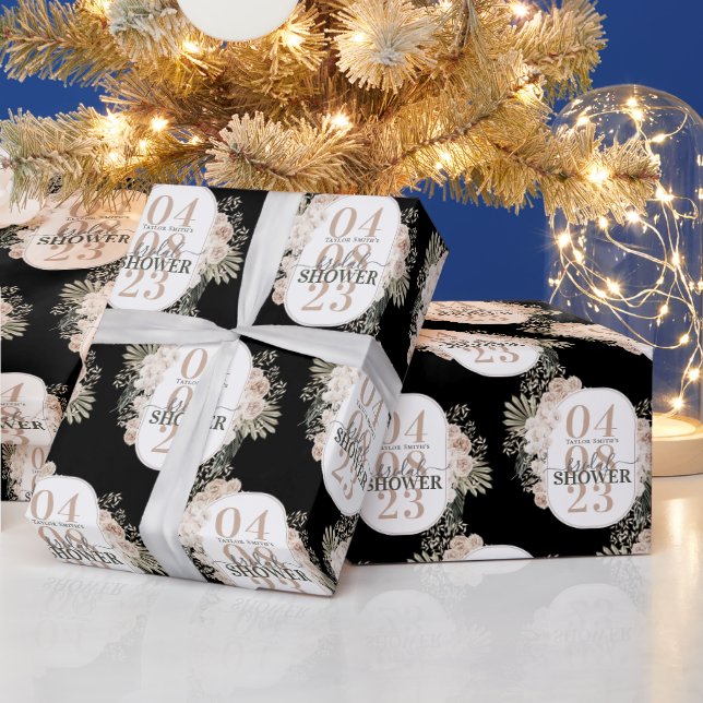 Cute Blommigt Ram Möhippa Personlig Black Presentpapper (Helgdagar)