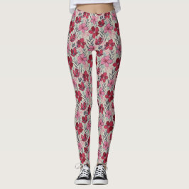 Cute Blommigt Red & Rosa Mönster Leggings