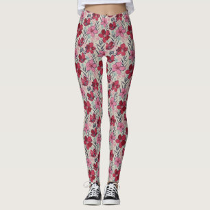 Cute Blommigt Red & Rosa Mönster Leggings