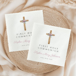 Cute Blommigt Rosa Kor Girl First Communion Pappersservett