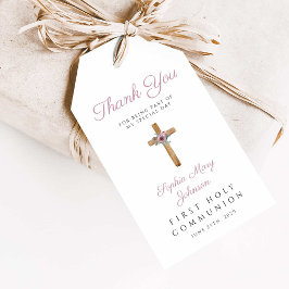 Cute Blommigt Rosa Kor Girl First Communion Presentetikett