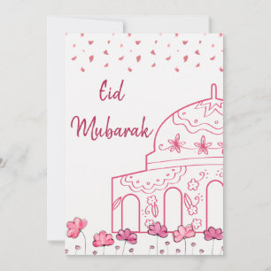 Cute Blommigt Rosa Mosque Islamic Eid Mubarak Julkort