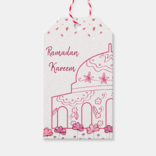 Cute Blommigt Rosa Mosque Islamic Ramadan Kareem Presentetikett