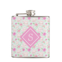 Cute Blommigt Rosa Tea Kopp Mönster Monogram