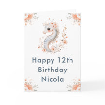 Cute Blommigt Seahorse Grattis på födelsedagen