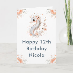 Cute Blommigt Seahorse Grattis på födelsedagen Kort