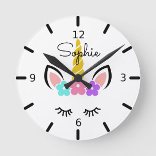 Cute Blommigt Sleeping Unicorn Rund Klocka