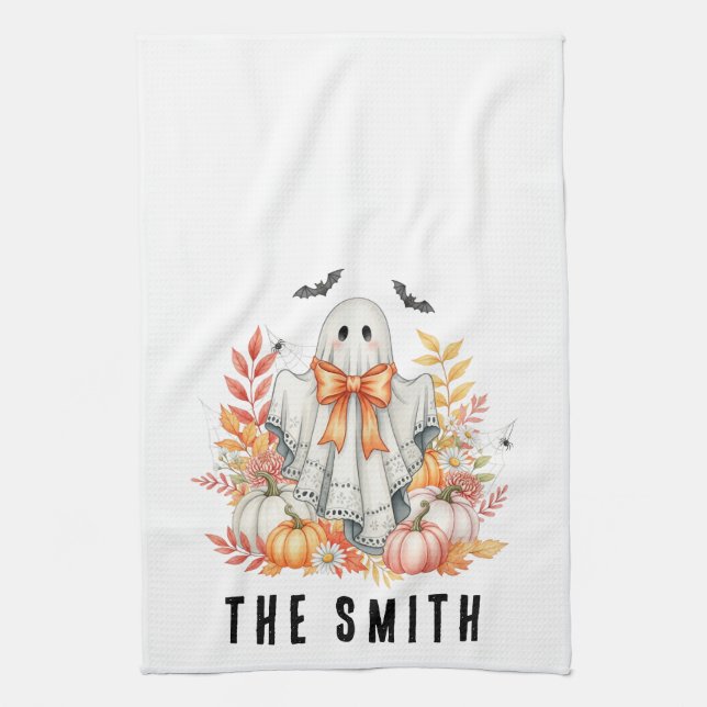 Cute Blommigt Snöre Ghost|Spooky Sweet Fall Hallow Kökshandduk (Vertikal)