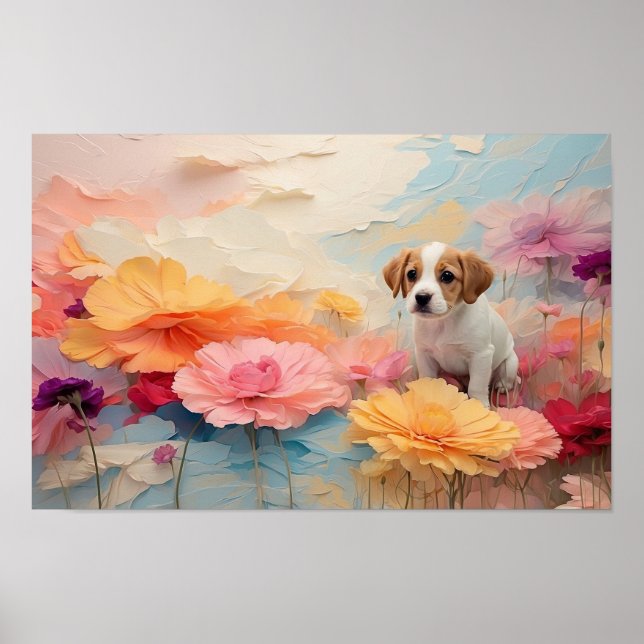 Cute blommigt som står upp med beagle-valpen nedla poster (Framsidan)