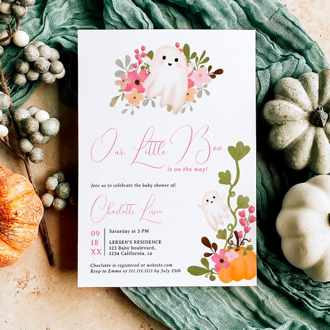Cute blommigt spökpumpa små babydusch inbjudningar (Cute floral ghost pumpkin little boo baby shower invitation)