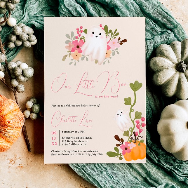 Cute blommigt spökpumpa små babydusch inbjudningar (Cute floral ghost pumpkin little boo baby shower invitation)