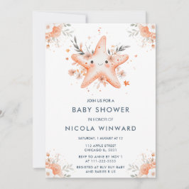 Cute Blommigt Starfish Baby Shower Inbjudningar