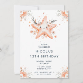 Cute Blommigt Starfish Födelsedagsfest Inbjudningar