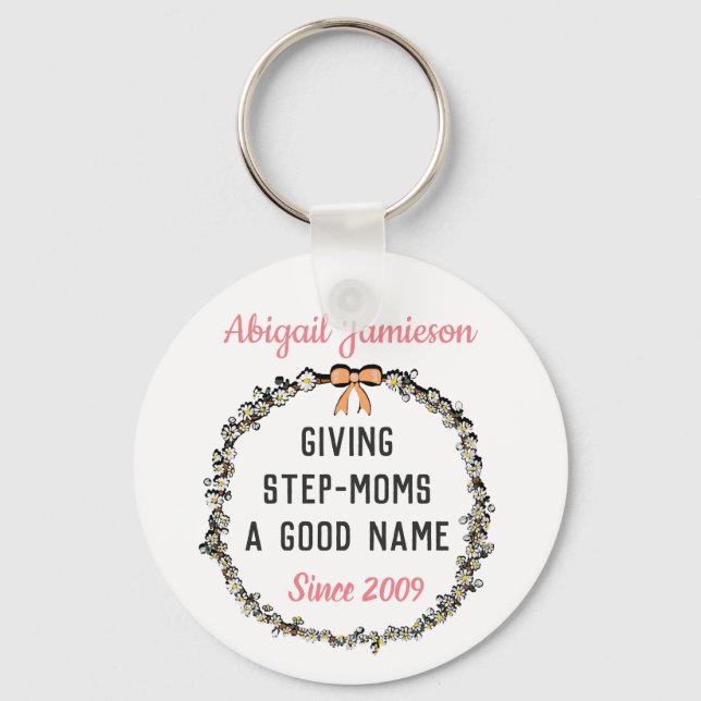 Cute Blommigt Step Mamma Lycklig Mors dag Nyckelring (Framsida)