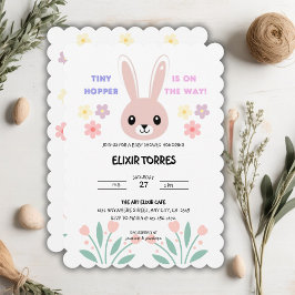 Cute Blommigt Tiny Hopper Bunny Baby Shower Inbjudningar