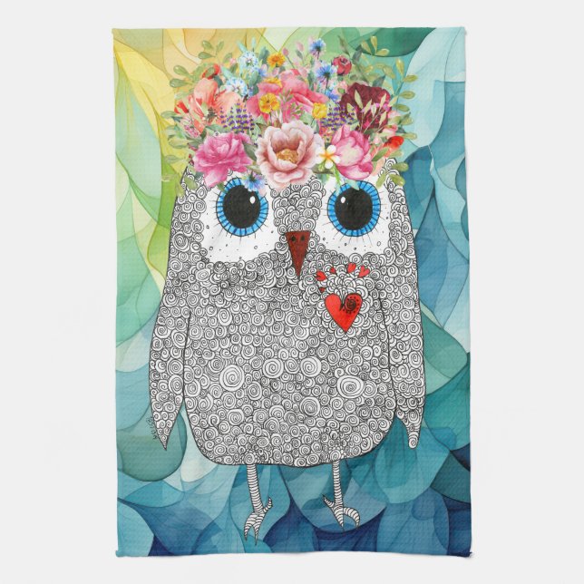 Cute Blommigt Uggla Kitchen Towel Kökshandduk (Vertikal)
