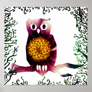 Cute Blommigt Uggla Poster