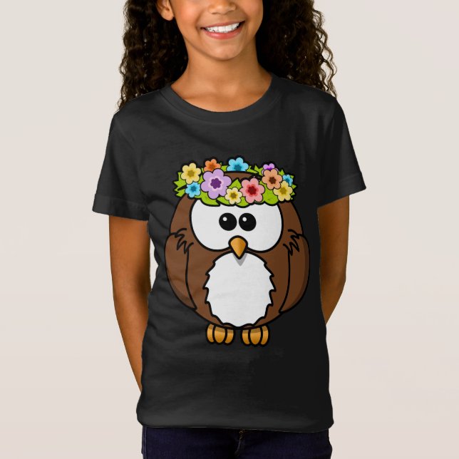 Cute Blommigt Uggla T Shirt (Framsida)