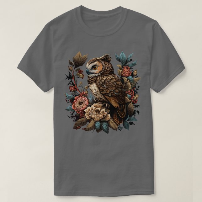 Cute Blommigt Uggla T Shirt (Design framsida)