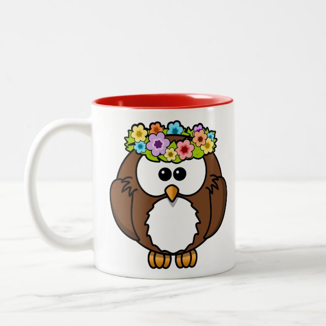 Cute Blommigt Uggla Två-Tonad Mugg (Vänster)