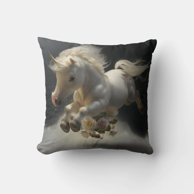 Cute blommigt Unicorns som flyger lite ponny Kudde (Framsida)