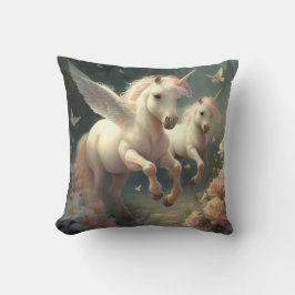 Cute blommigt Unicorns som flyger lite ponny Kudde