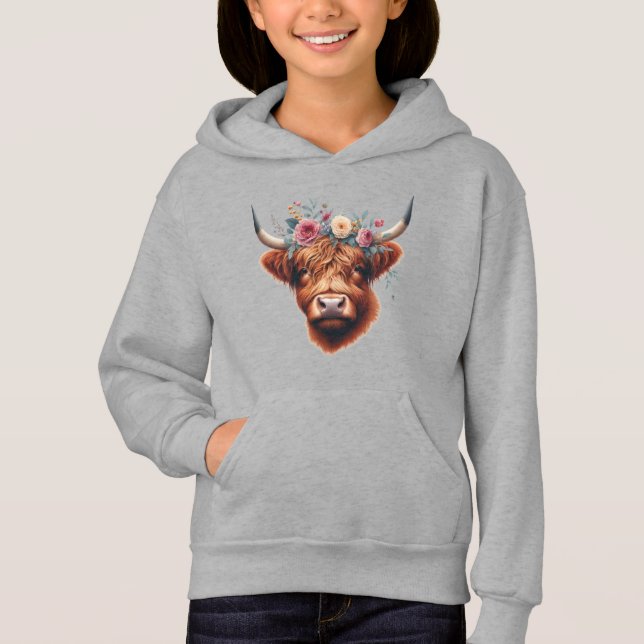 Cute, blommigt/vår-höglandskost t shirt (Framsida)