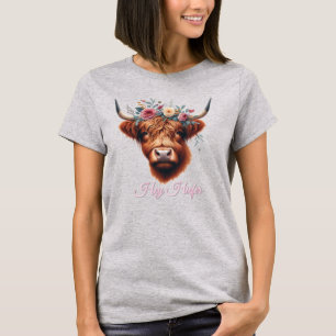 Cute, blommigt/vår-höglandskost t shirt