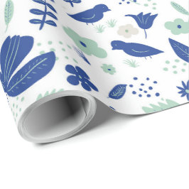 Cute Blommigt Vår Tulips & Birds Blue and Mint Presentpapper