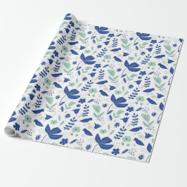 Cute Blommigt Vår Tulips & Birds Blue and Mint Presentpapper