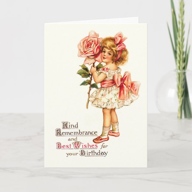 Cute Blommigt Vintage Birthday Greetings Kort (Framsida)