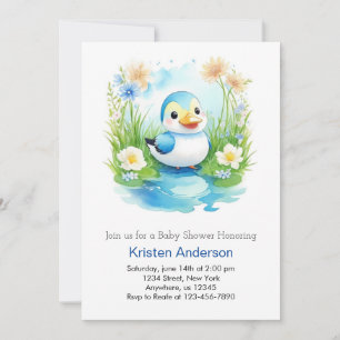 Cute Blommigt Watercolor Anka Boy Shower Inbjudningar
