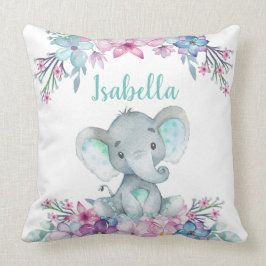 Cute Blommigt Watercolor Baby Elephant Dekorativ k Kudde